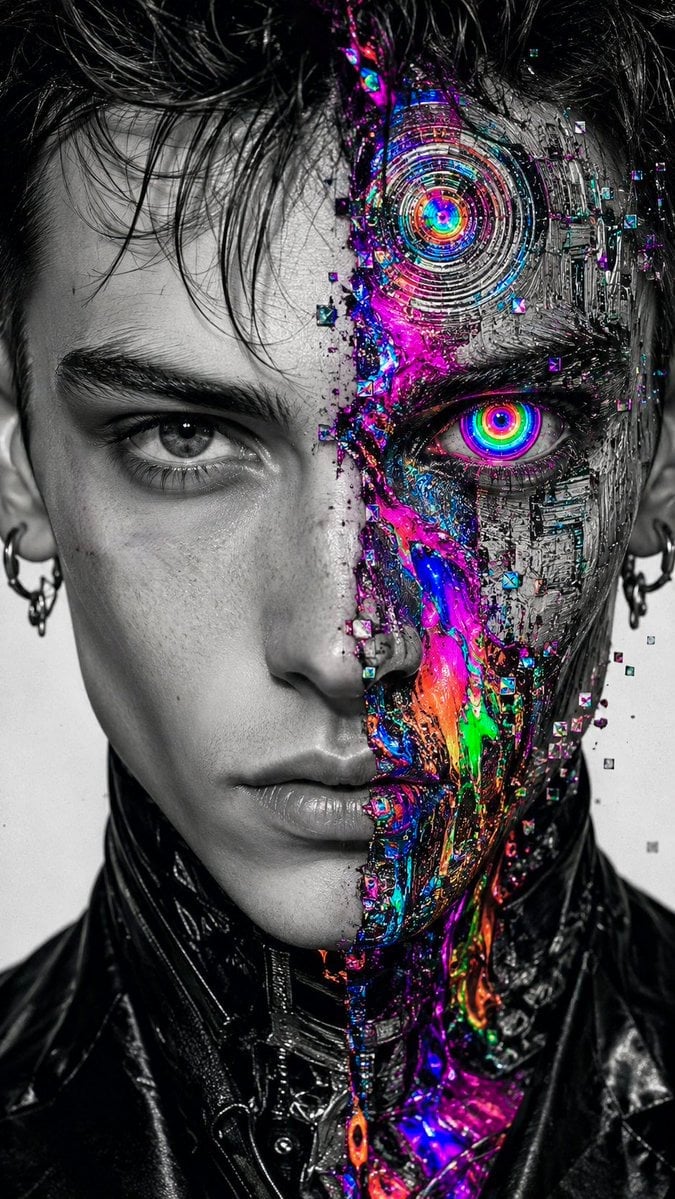 Surreal Glitch Cyber-Organic Portrait