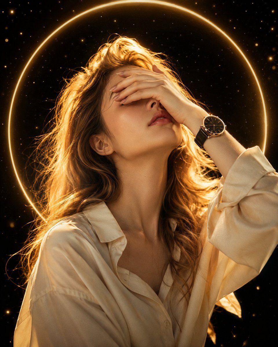 Dreamy Cinematic Portrait with Golden Halo — AI image template example