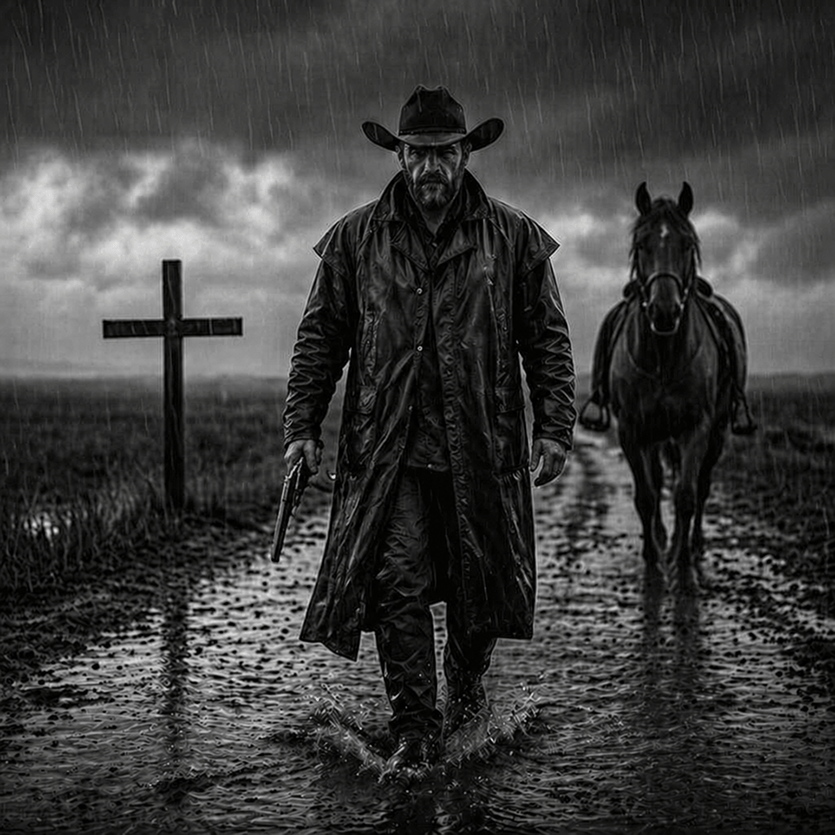 Rain-Soaked Dark Western Gunslinger
