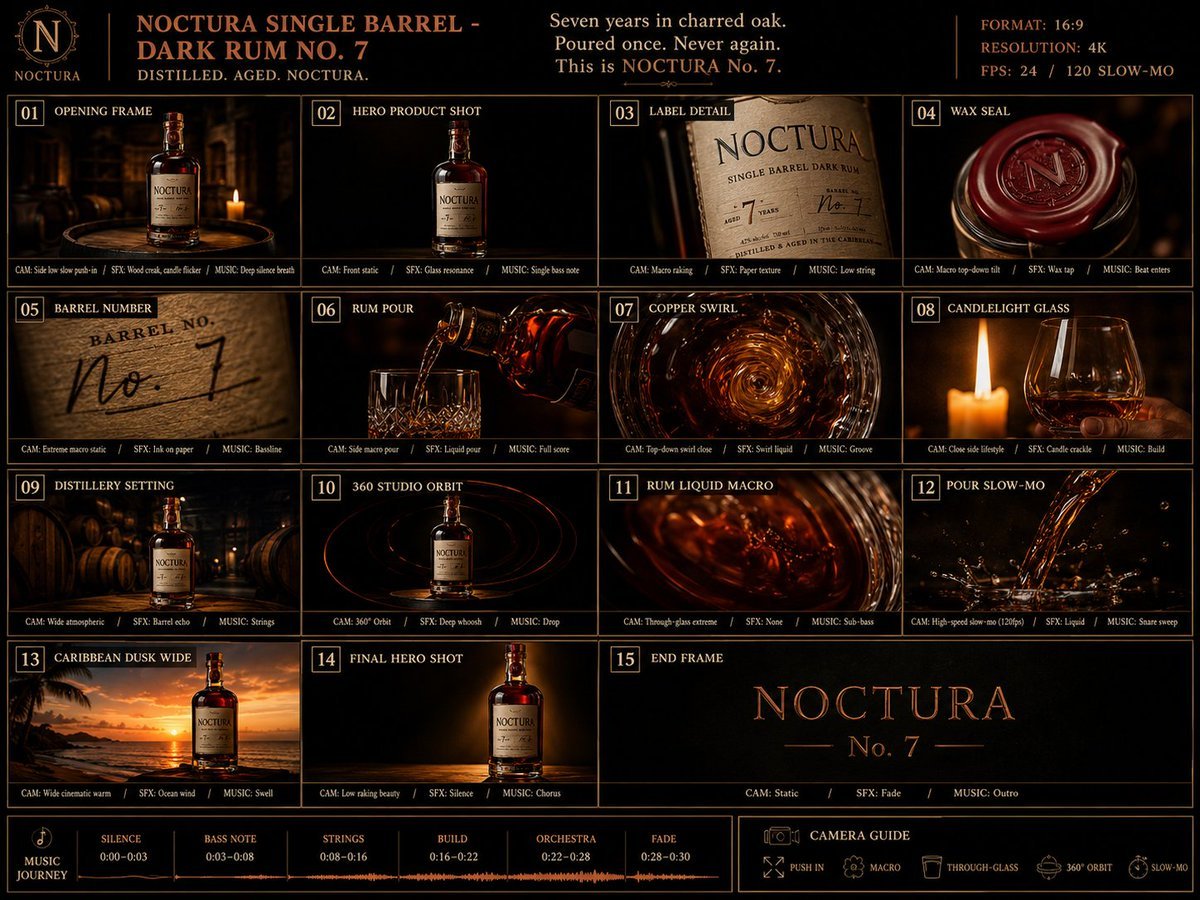 Dark Rum Commercial Storyboard — AI image template example