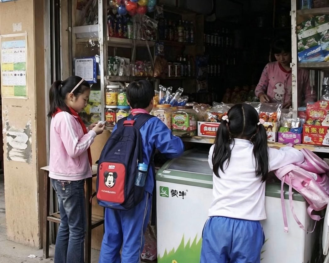 Chinese Schoolchildren at Corner Shop