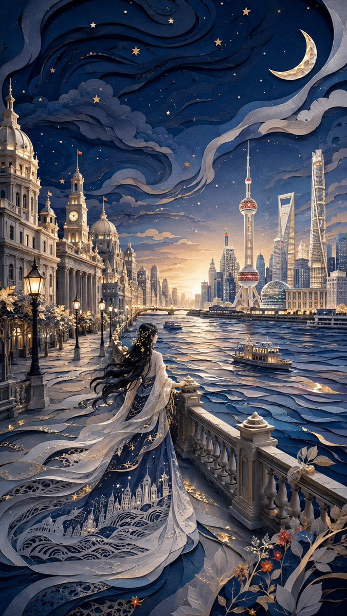Modern Oriental Papercut Art Cityscape