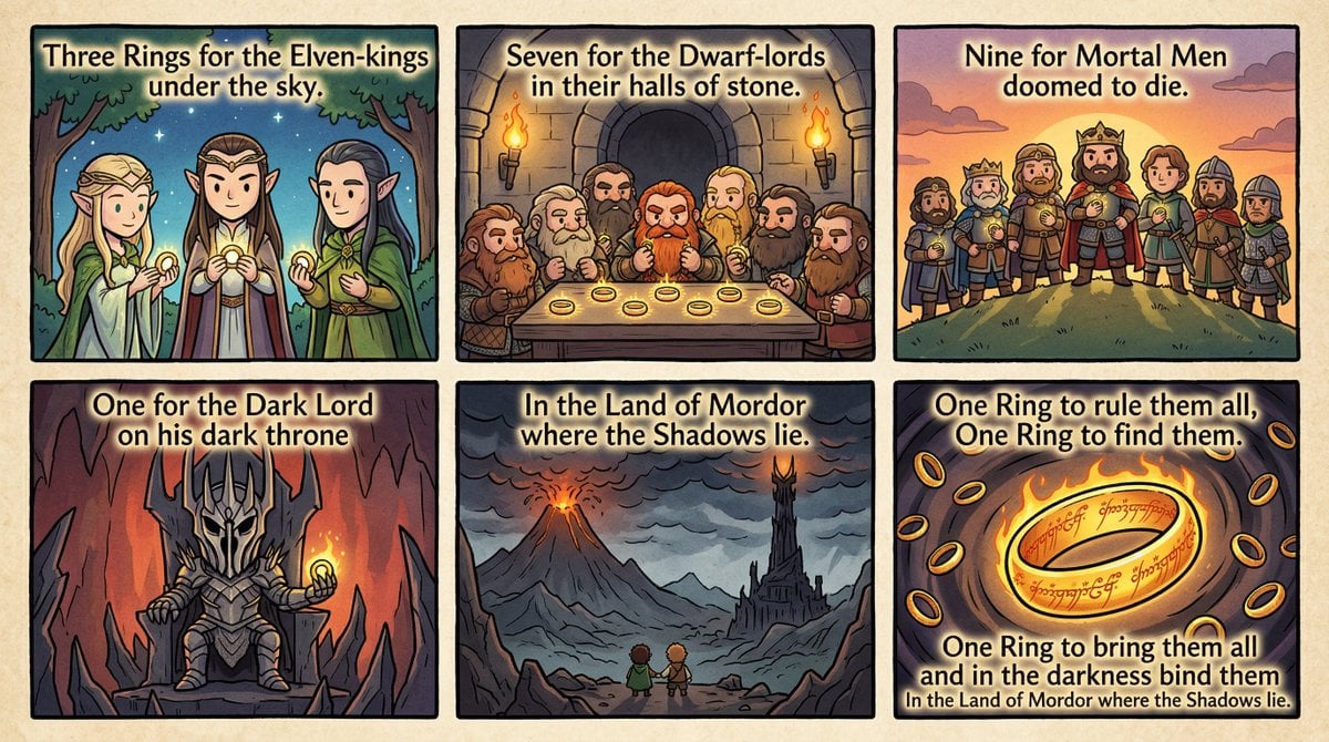 Cel-Shaded Comic Strip Prompt for LOTR Poem