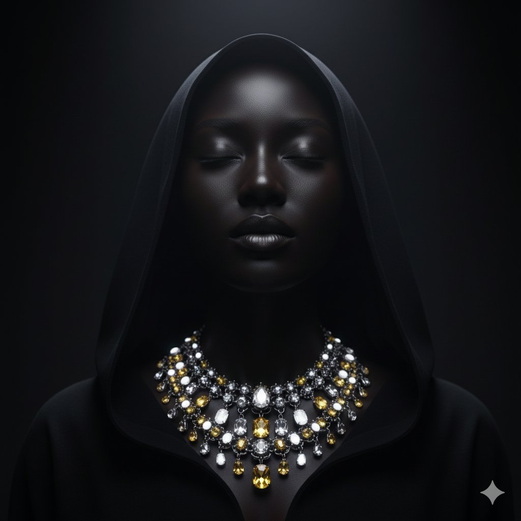 Dramatic Low-Key Portrait with Glowing Gemstones