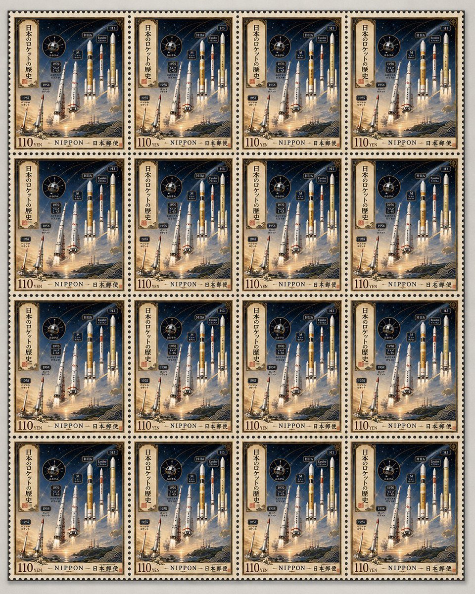 Fictional Japanese Rocket Stamp Sheet