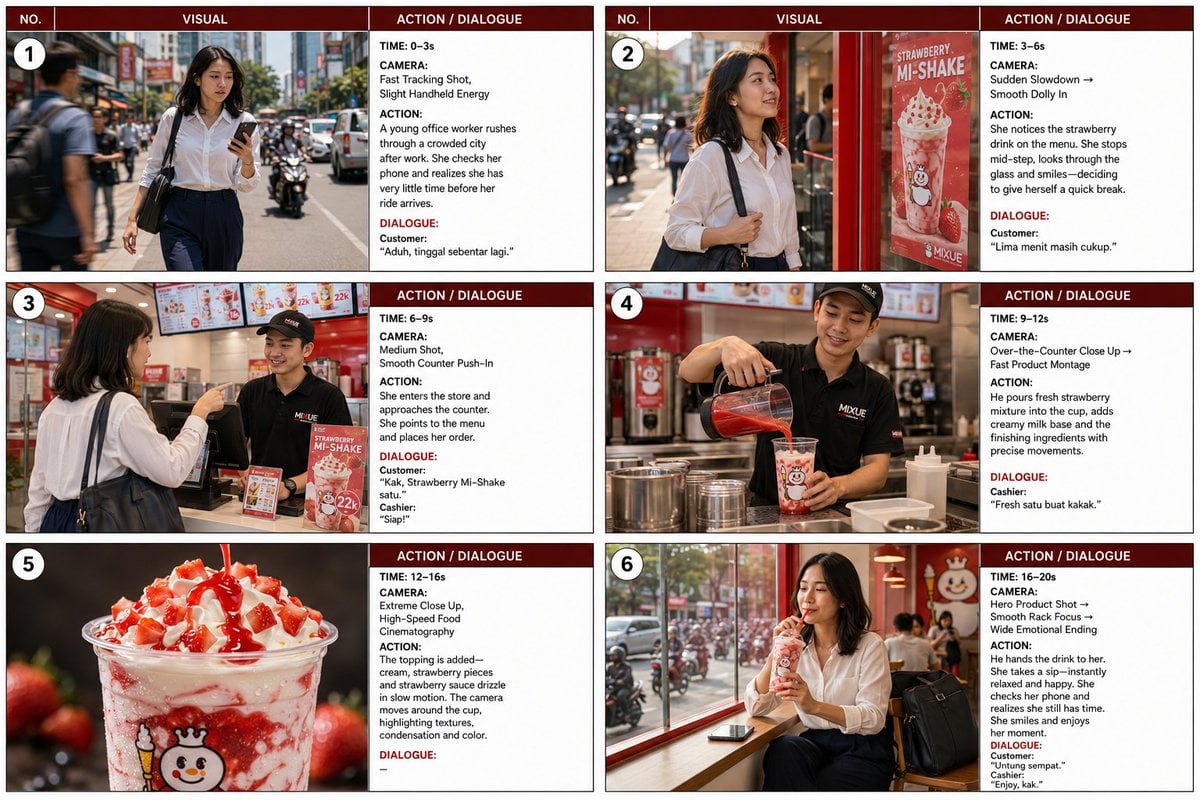 Commercial Storyboard Story Sheet — AI image template example