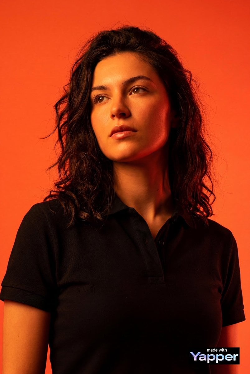High-impact editorial studio portrait using the person from the attached