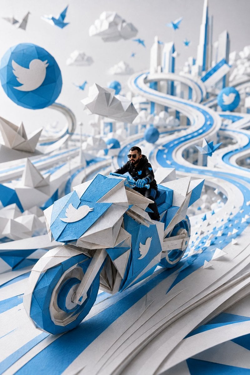 Twitter Papercraft Motorcycle City — AI image template example