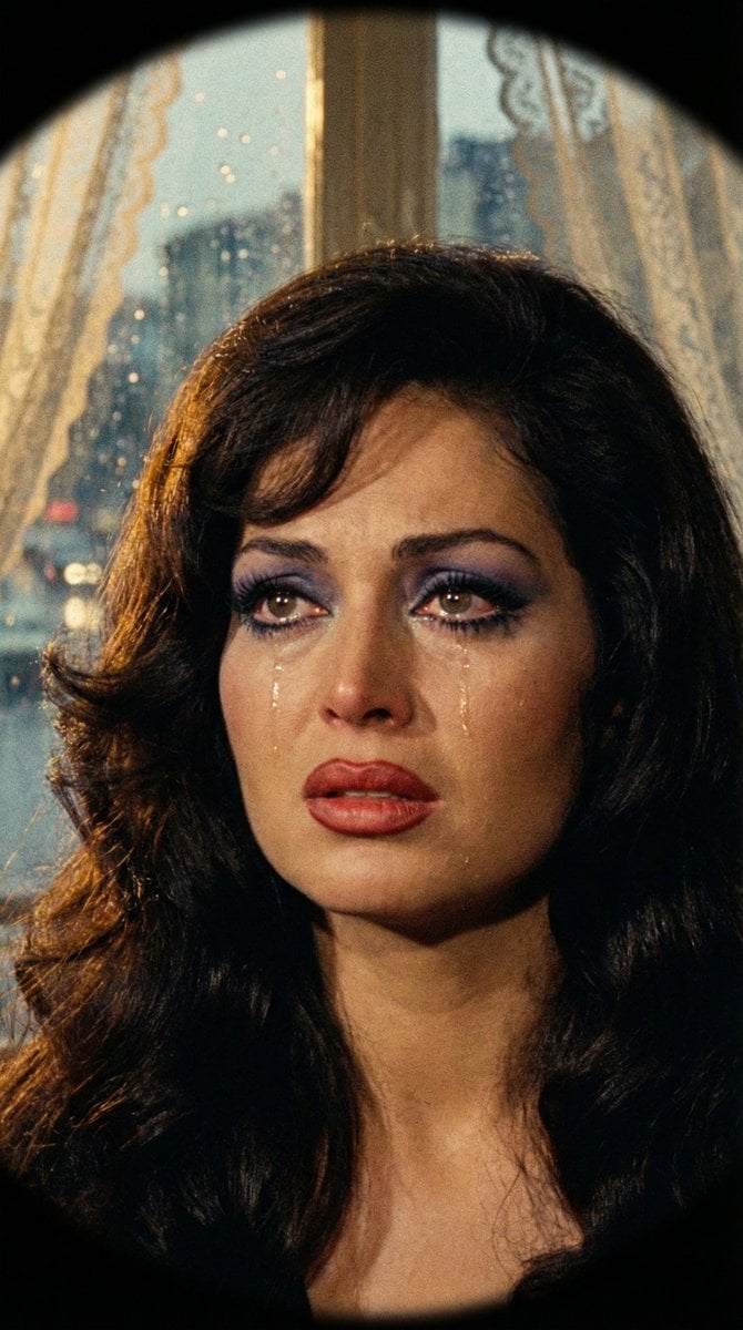 JSON Prompt for 1971 Yeşilçam Cinematic Portrait of Türkan Şoray Crying