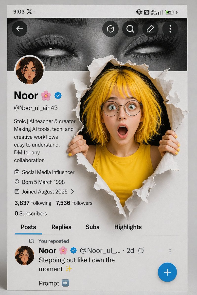 A creative 3D photo manipulation of a social media profile interface
