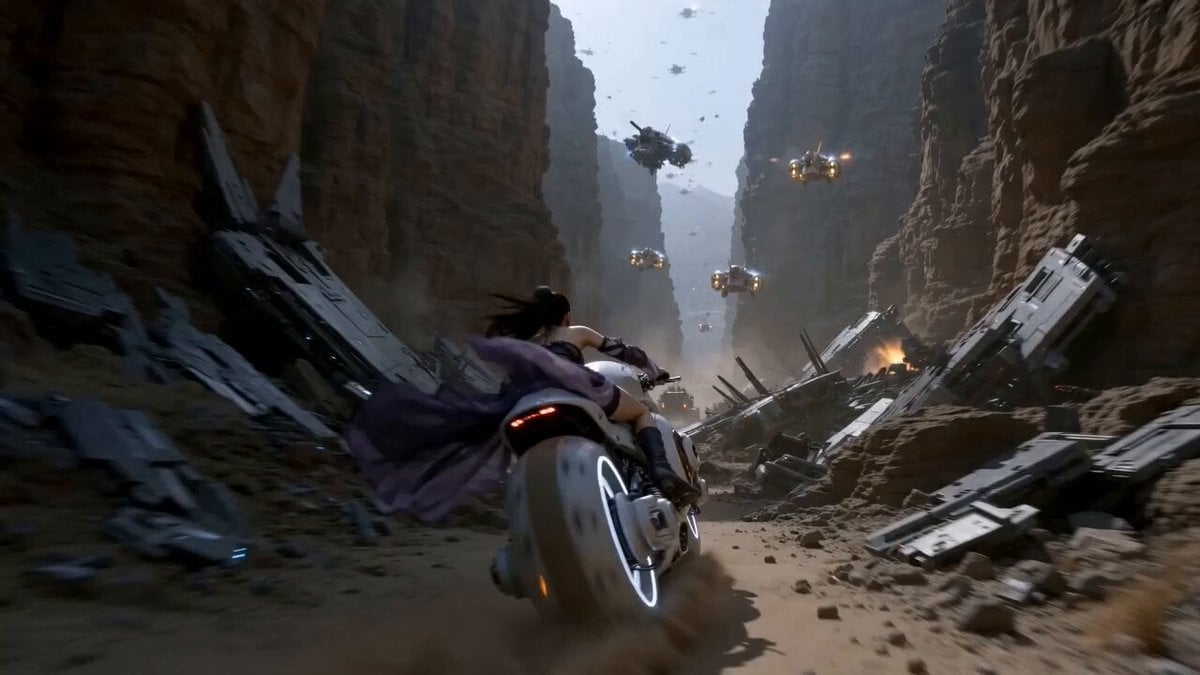 Futuristic Desert Starport Motorcycle Chase