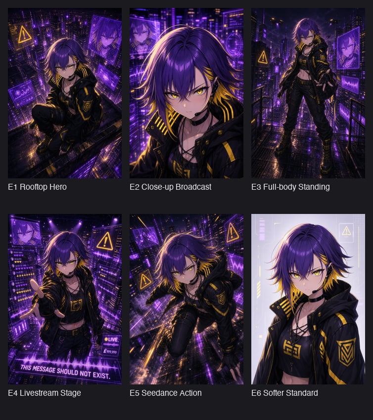 Cyberpunk Anime Hero Contact Sheet
