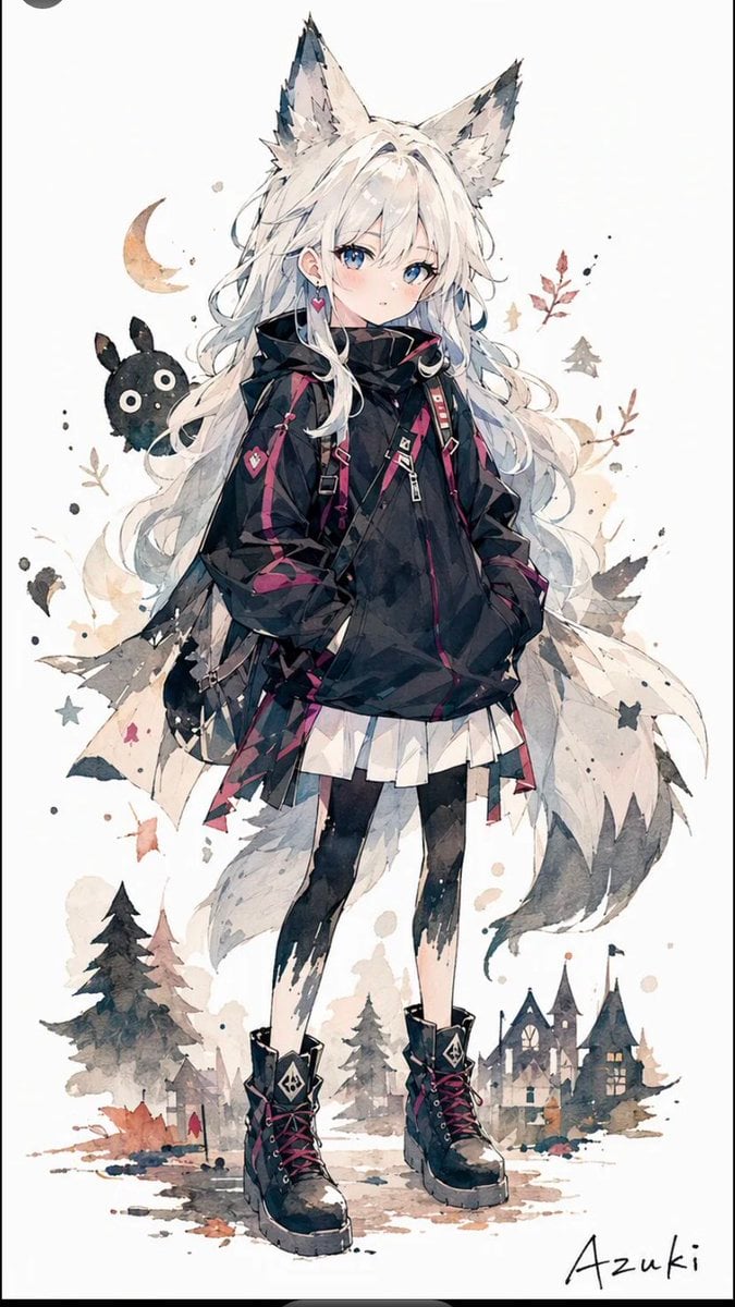 Solitary Wolf-Girl Fantasy Character — AI image template example