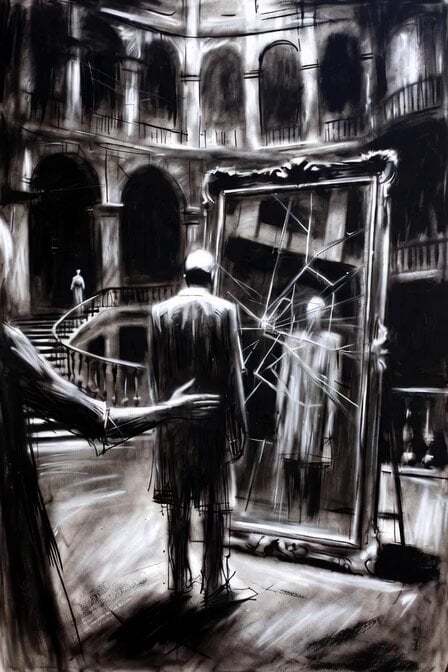 Surreal Charcoal Mirror Scene
