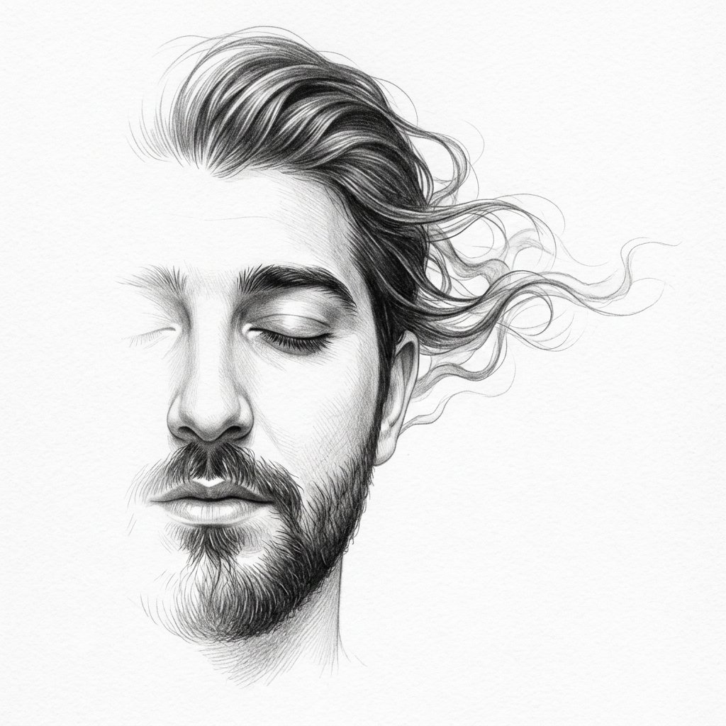 Minimalist Half-Face Graphite Sketch