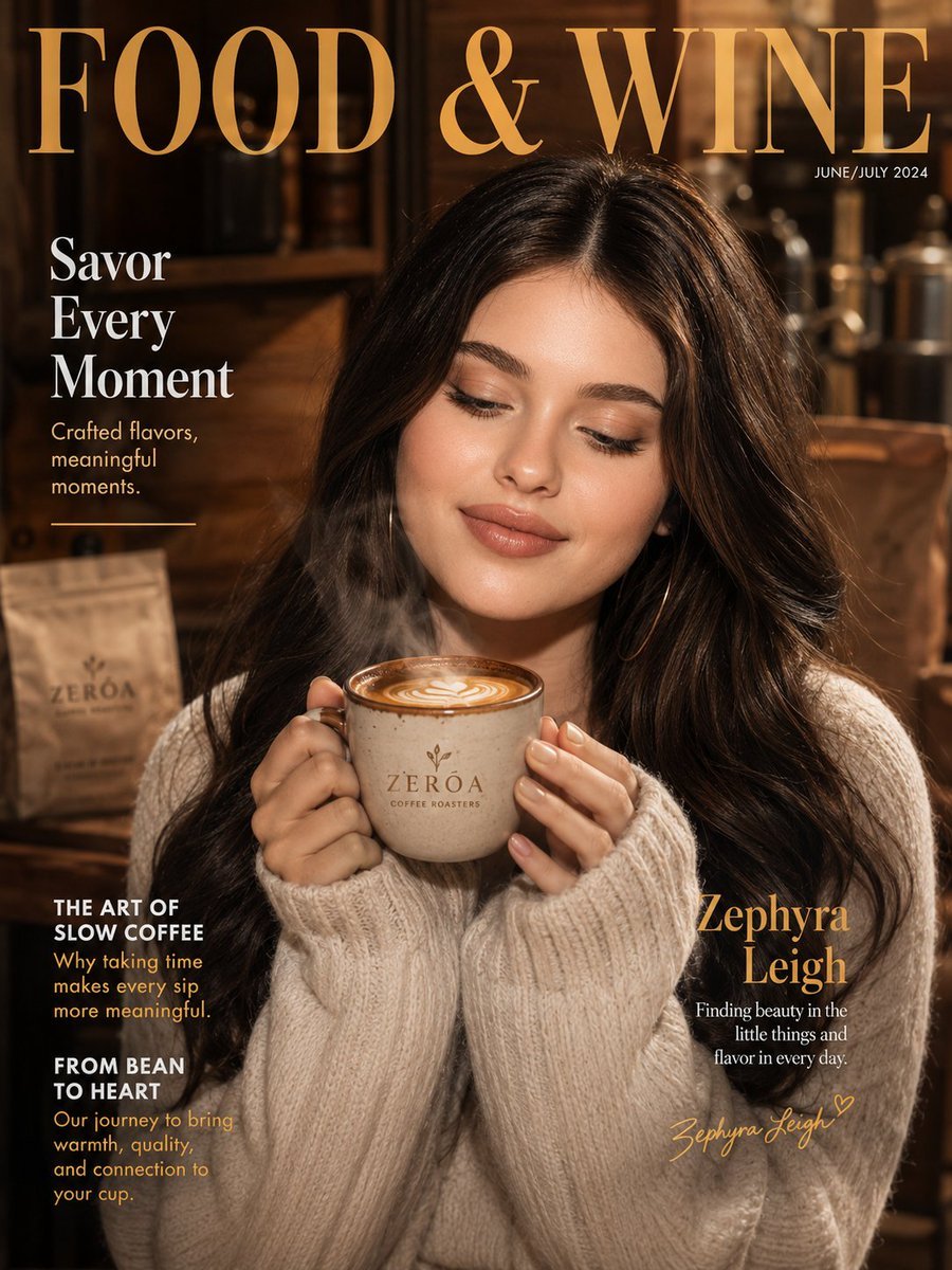 Cozy Beverage Magazine Cover — AI image template example