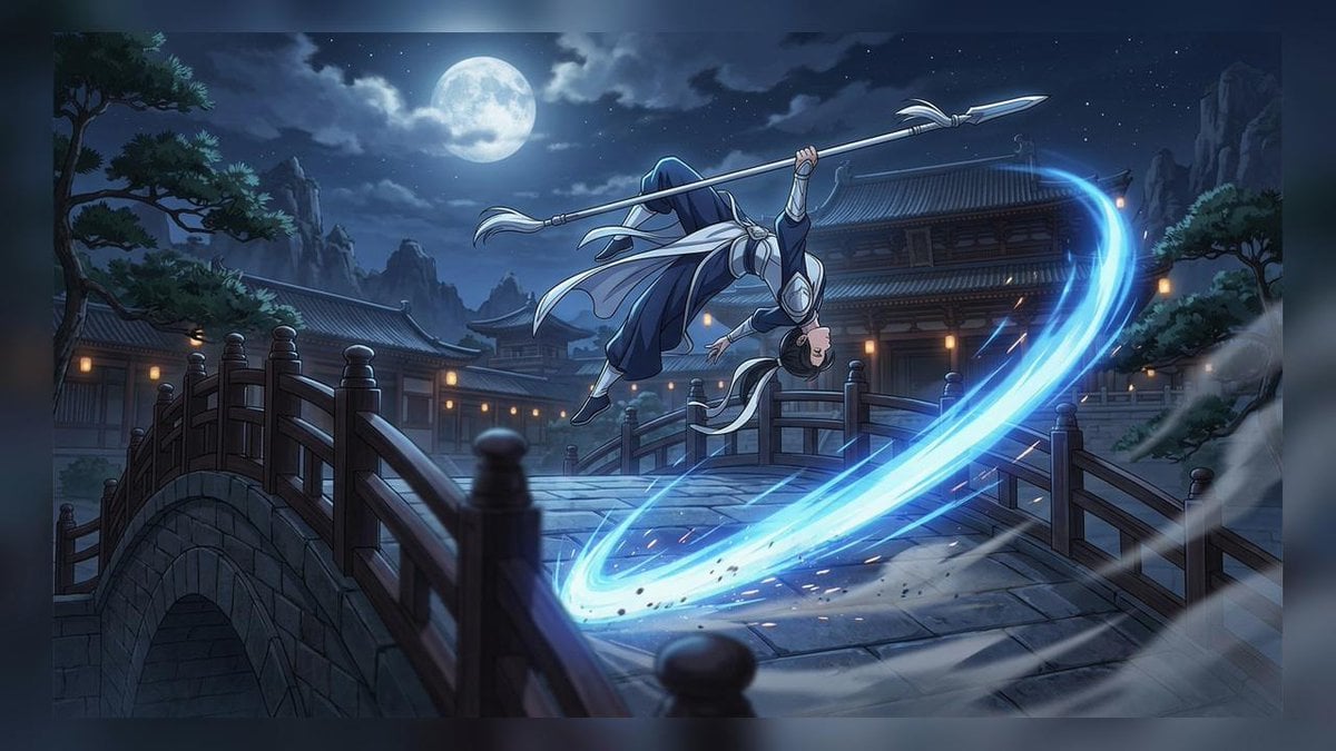 Moonlit Anime Spear Warrior — AI image template example