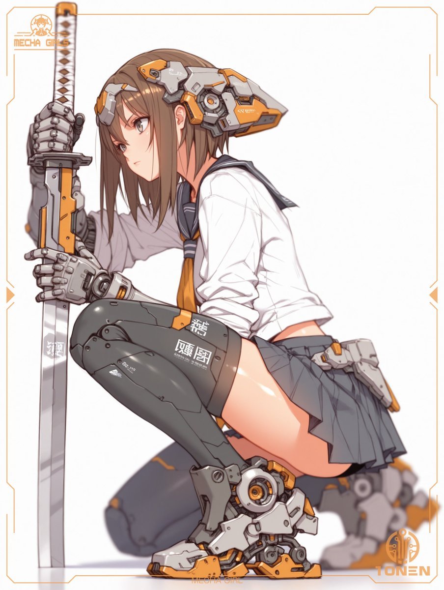 Mecha Schoolgirl Katana Action Poster
