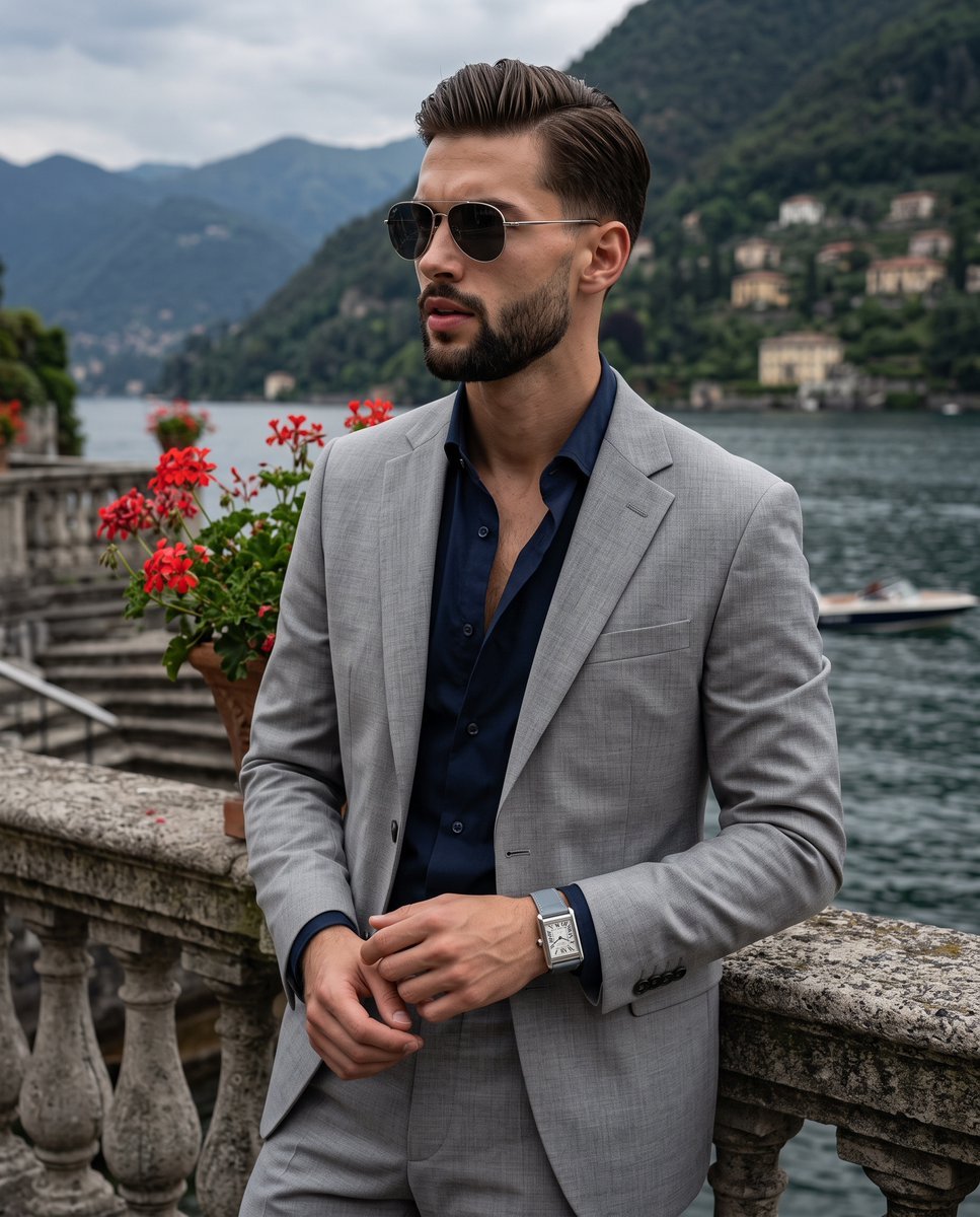 Lakeside Terrace Luxury Portrait — AI image template example
