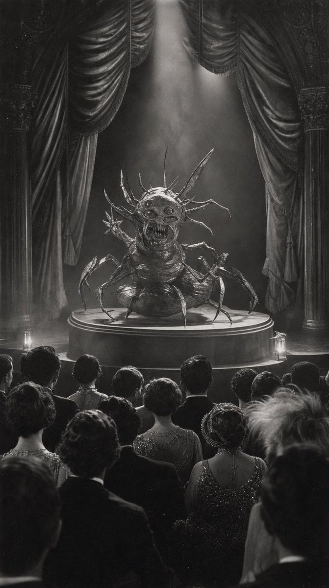 Sketch to Vintage Horror Theater Scene — AI image template example