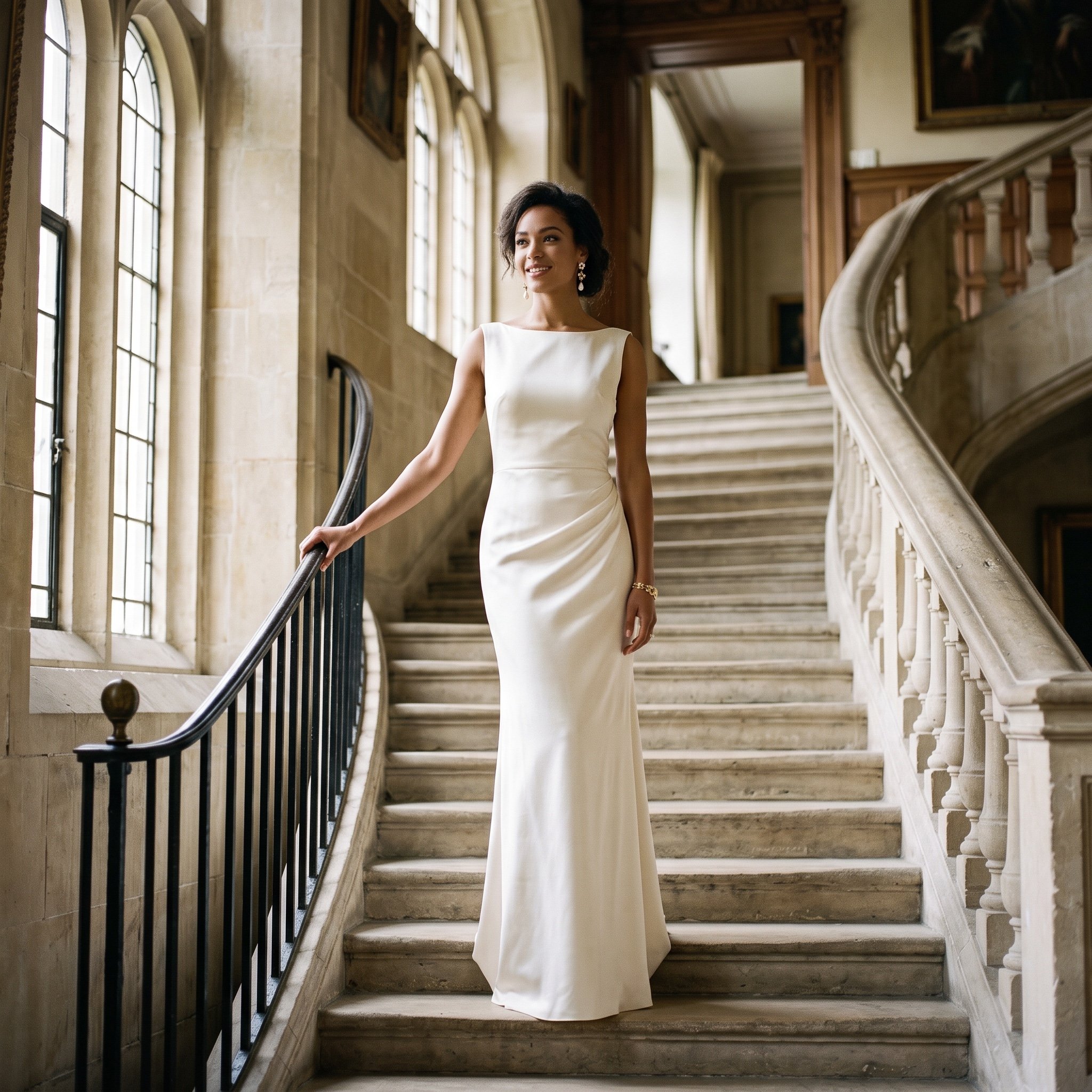 Cinematic Luxury Editorial Portrait on a Stone Staircase