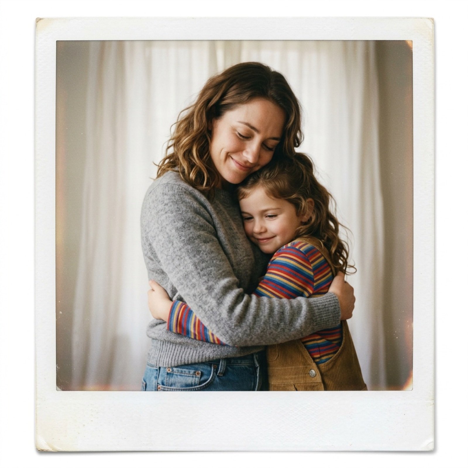 Polaroid Style Photo of Self Hugging Younger Self