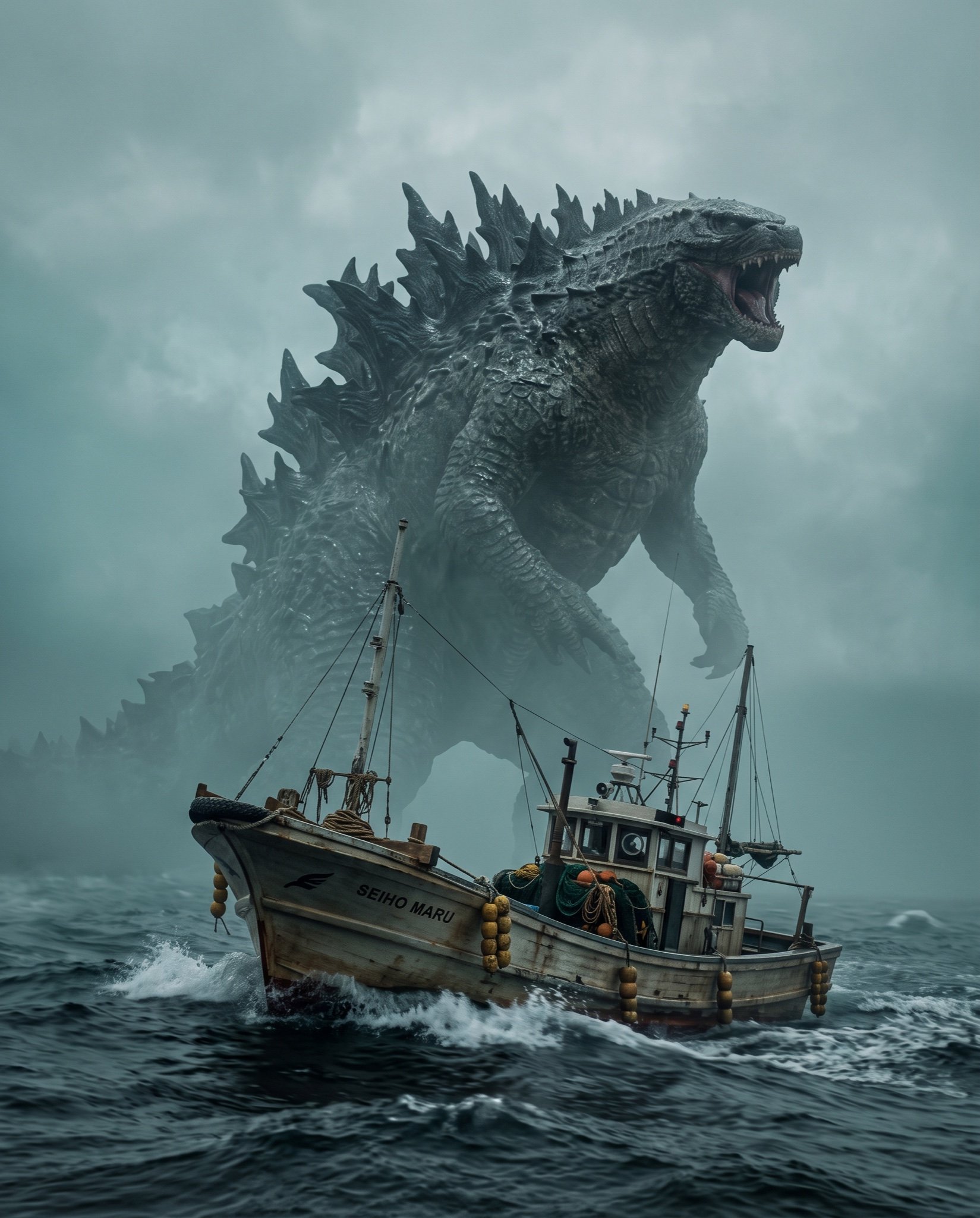 Cinematic Photorealistic Godzilla Encounter Prompt