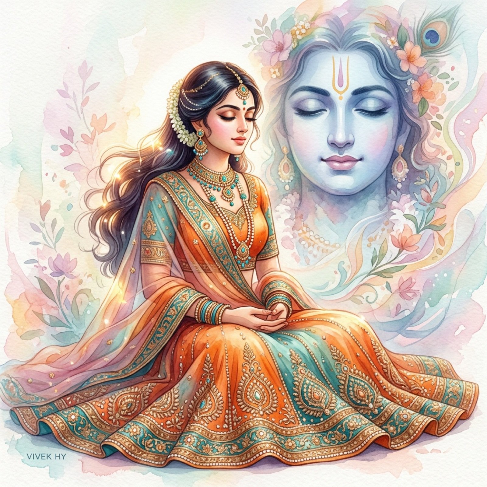 Mythological Radha-Krishna Fantasy Art Prompt