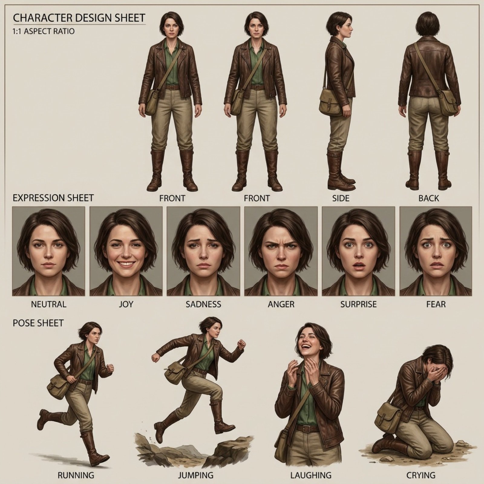 Realistic character design sheet from a photo