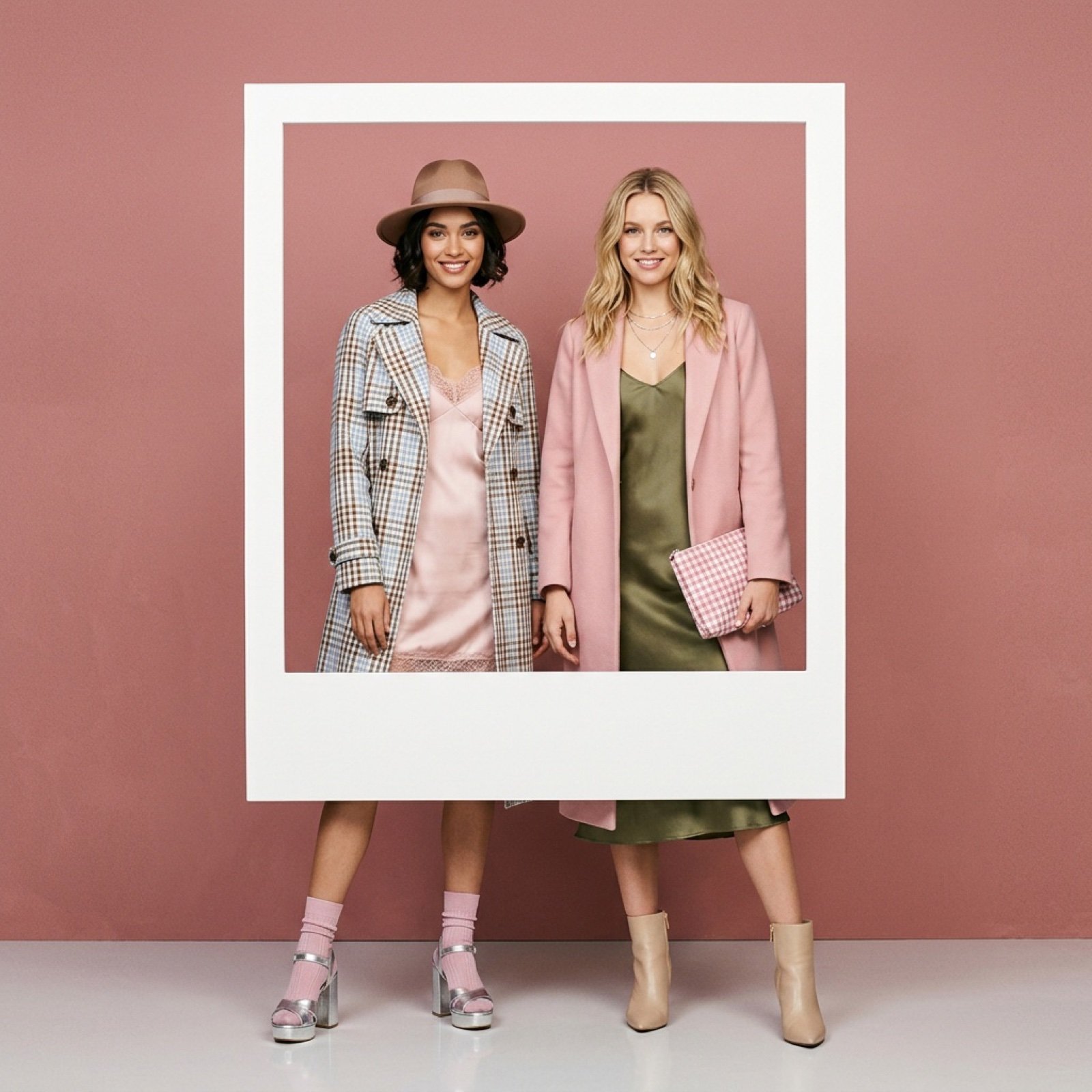 AI-generated sample for “Fashion editorial with two models in a polaroid frame”