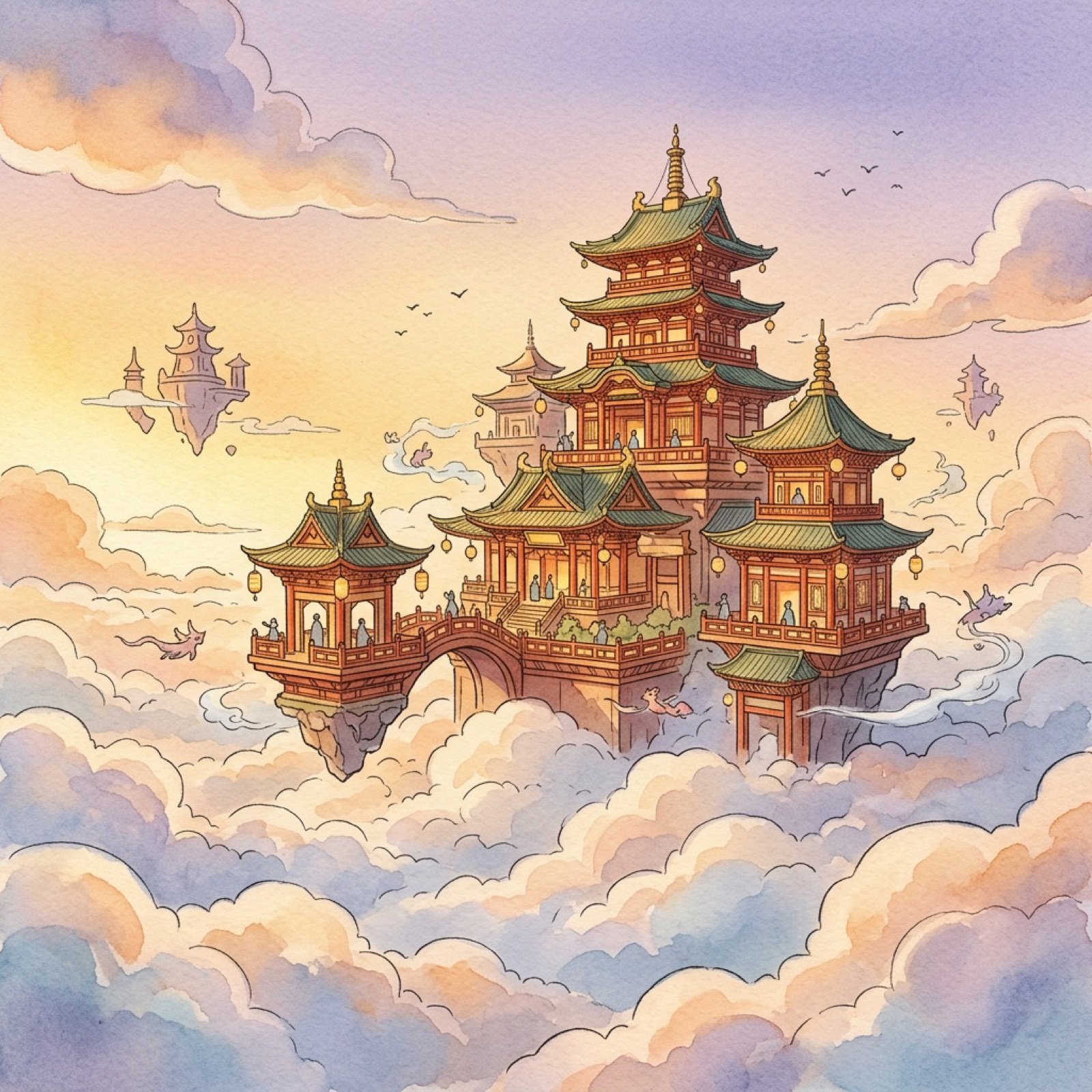 Watercolor Anim Sky Temple