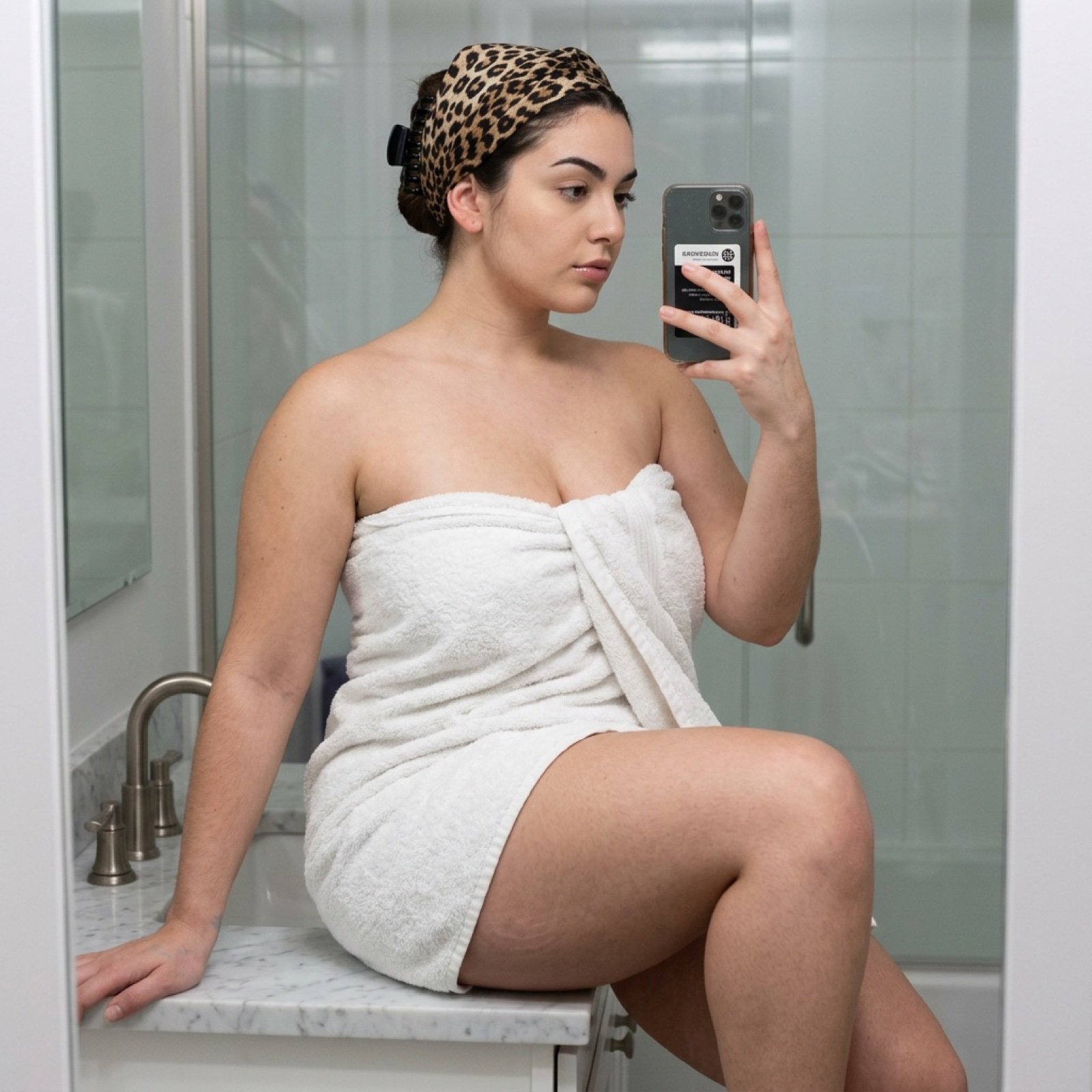 Curvy Woman Bathroom Mirror Selfie