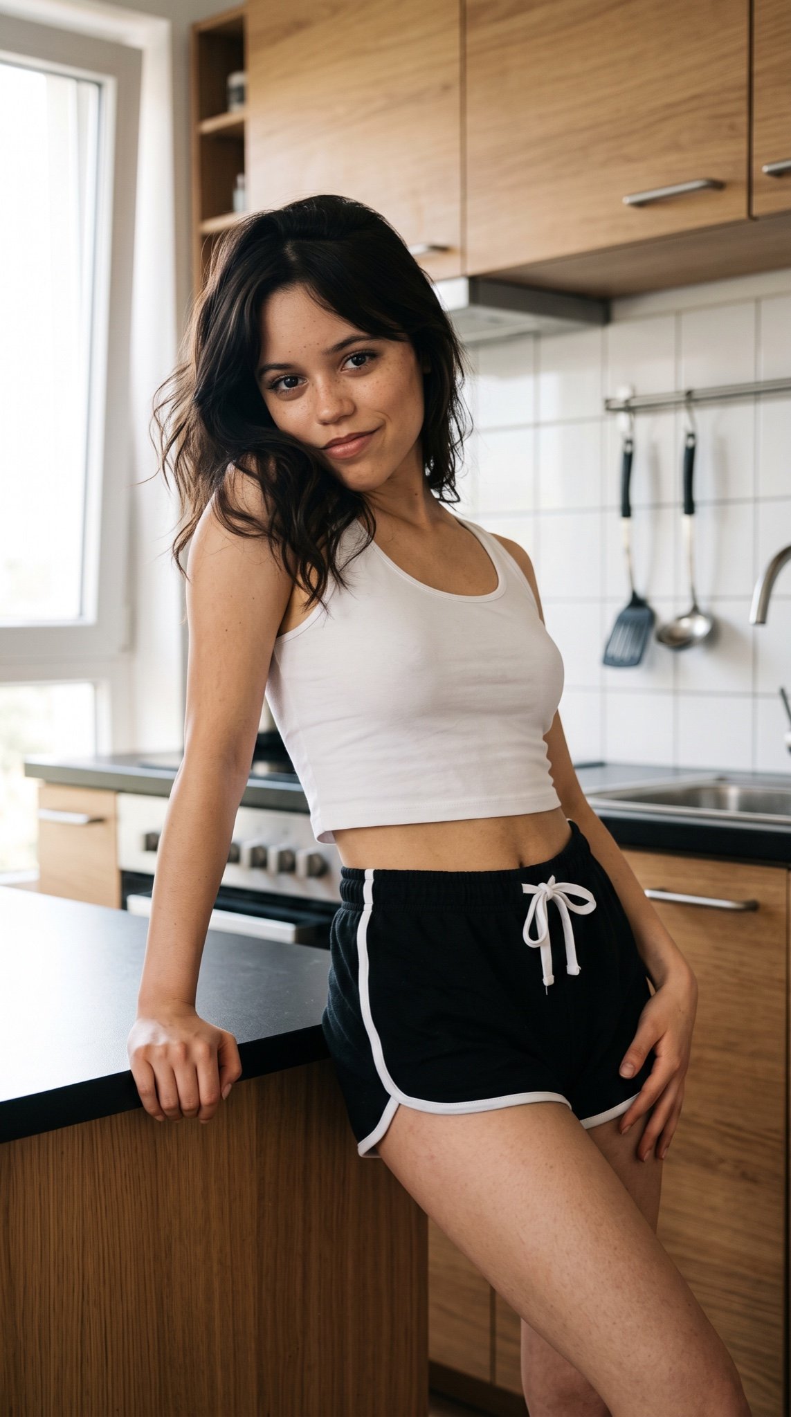 Jenna Ortega Kitchen Lifestyle Portrait — AI image template example