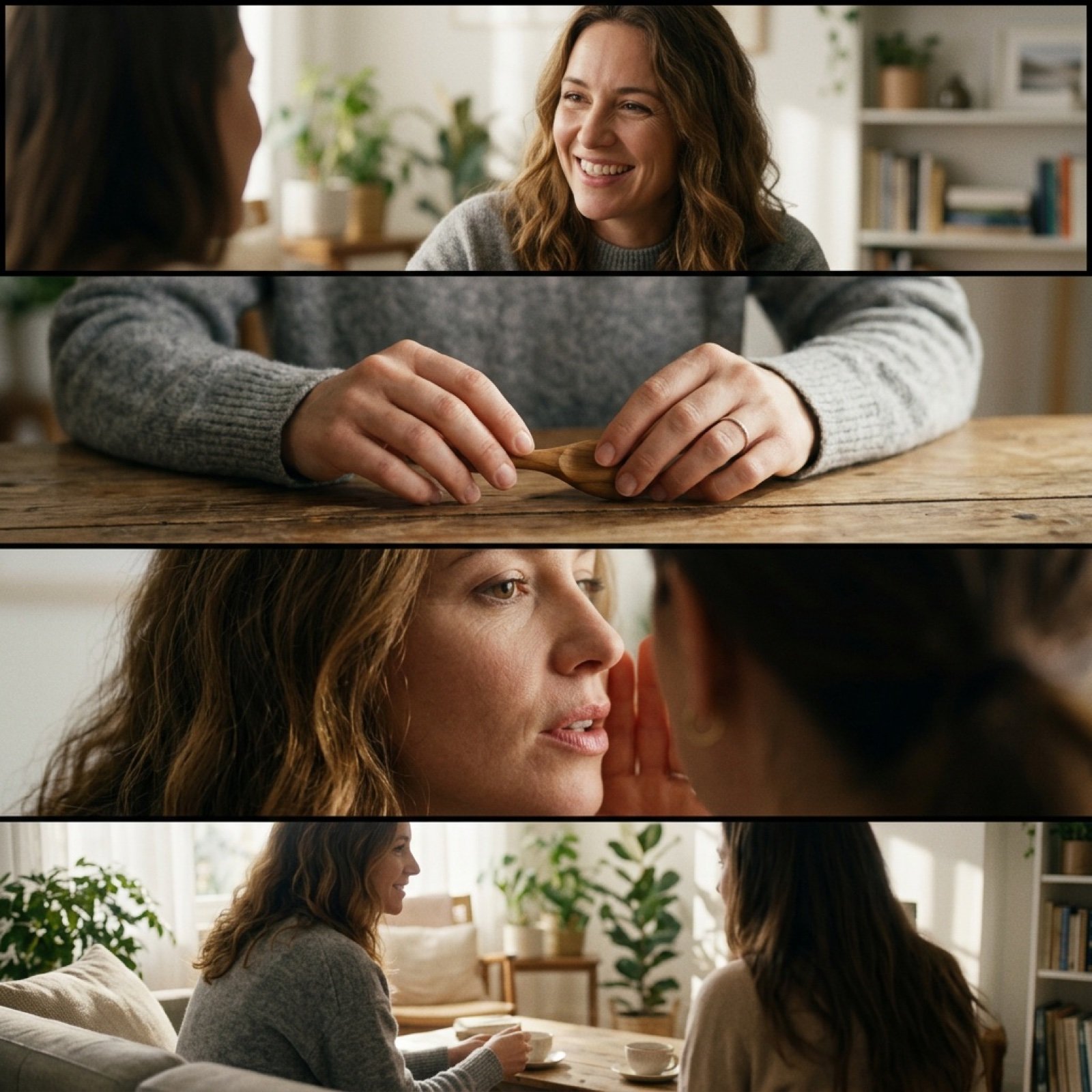 Cinematic 4-Cut Video Prompt of Women Chatting