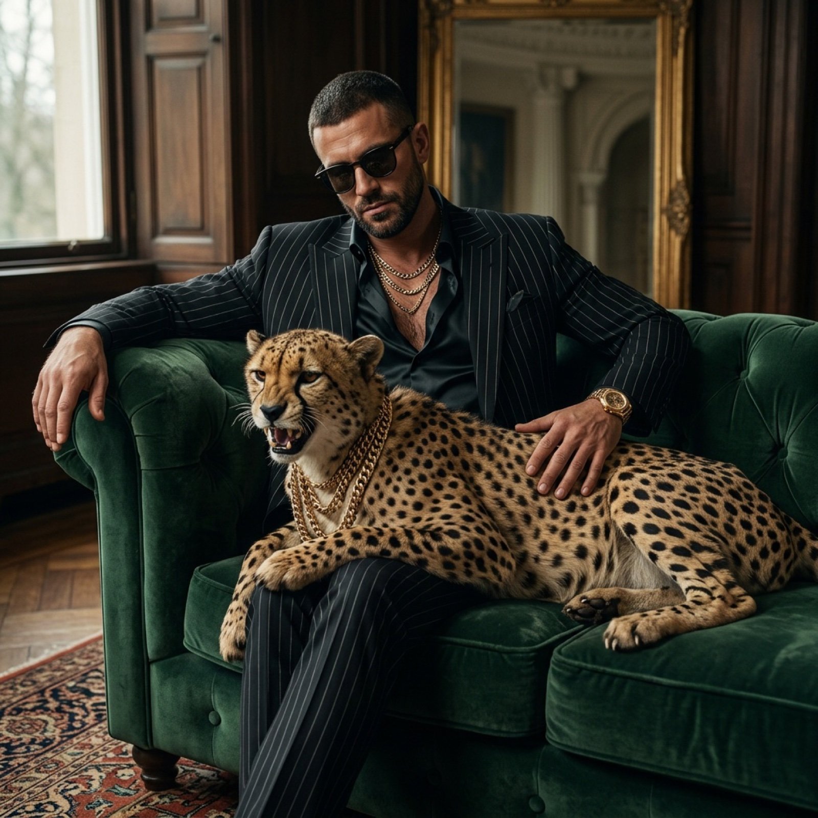 Bossy Gangster with Cheetah Portrait Prompt
