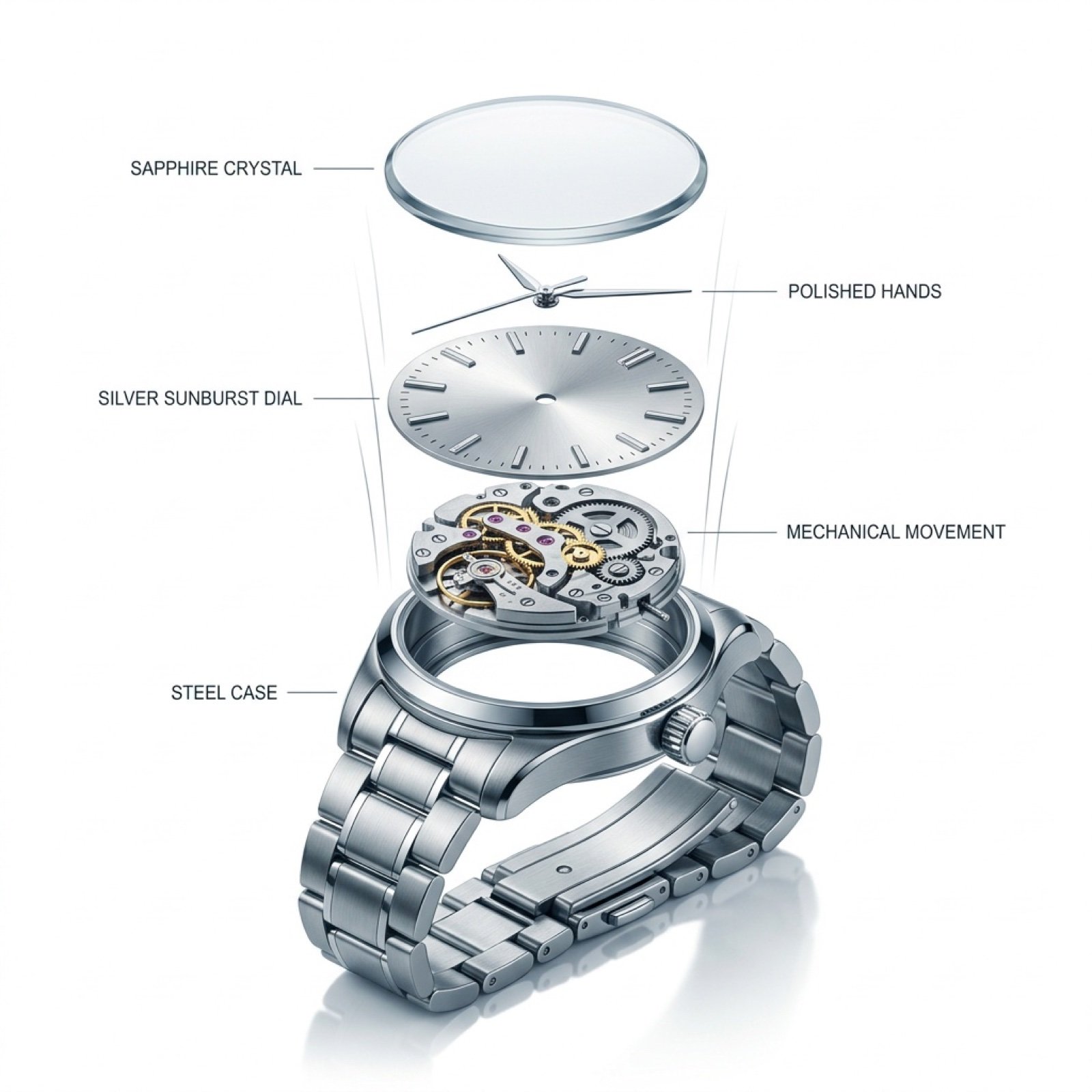 Exploded View Luxury Watch Infographic Prompt
