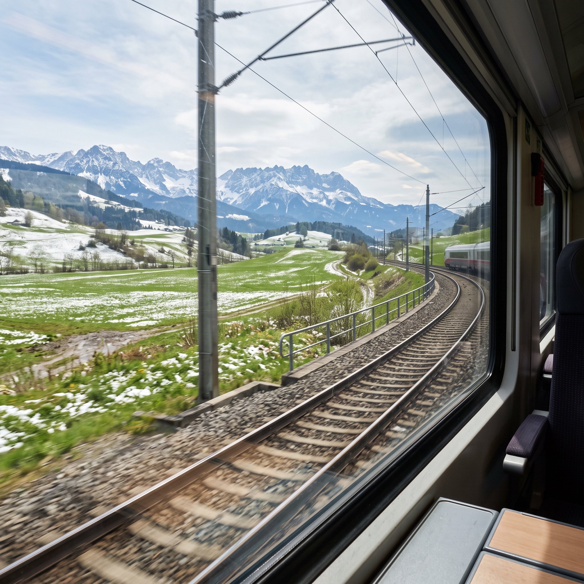 Cinematic Train Window View in European Spring