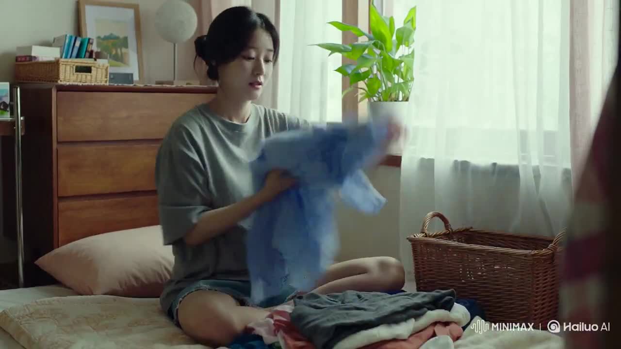 Korean Woman Laundry Folding DV Camcorder Morning