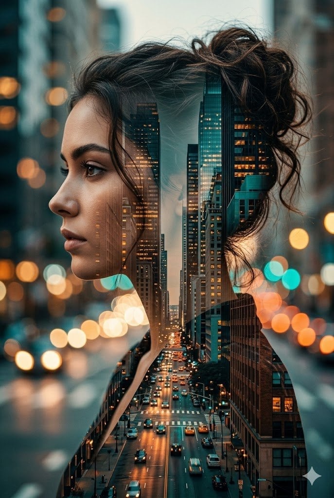 Double Exposure City Street Portrait