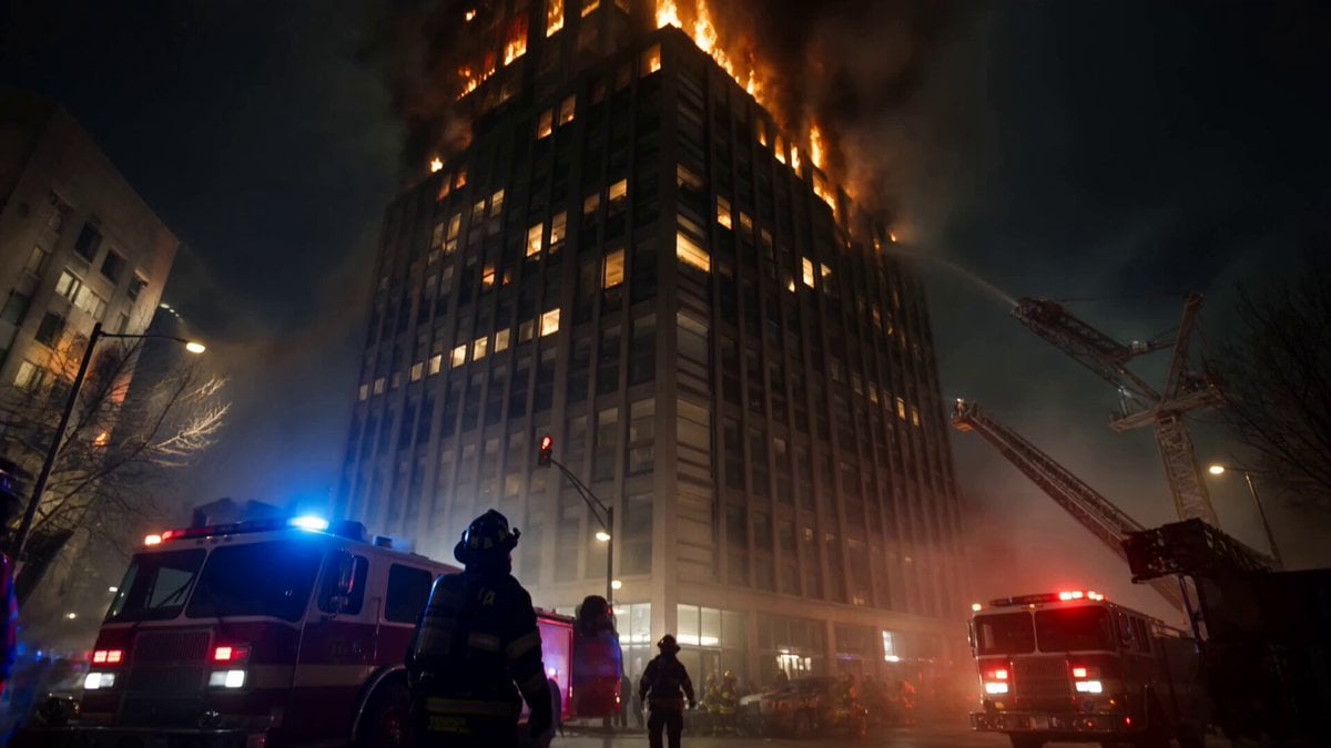 Live-Action Firefighter Rescue Night Scene