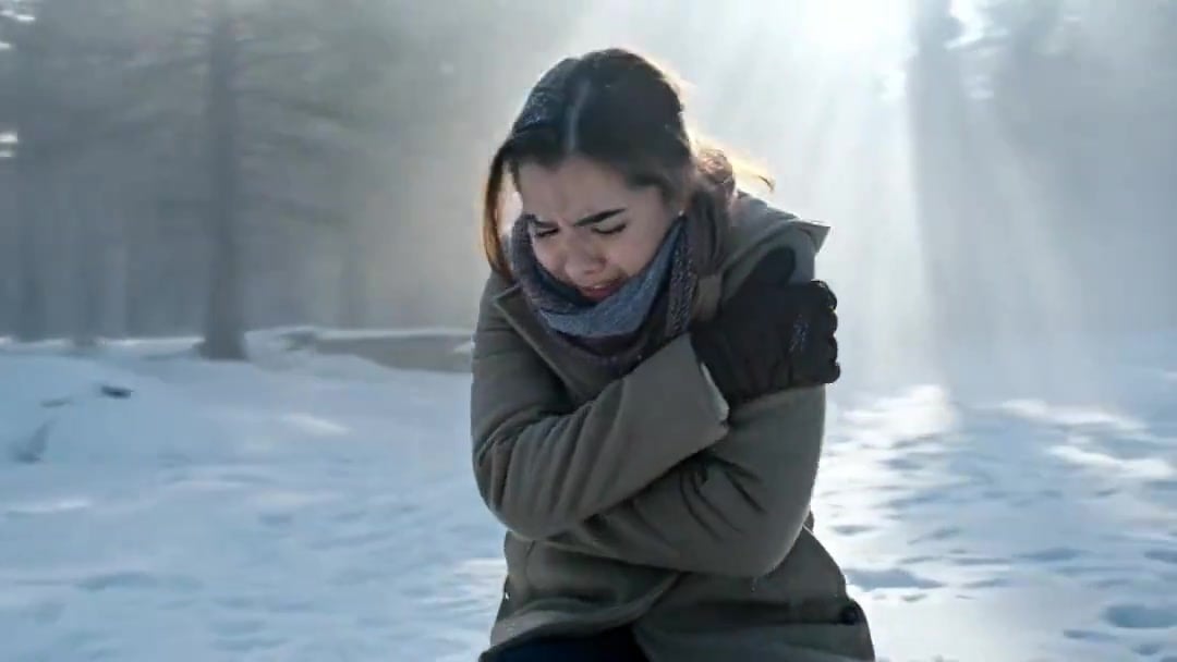 Arc Shot Frozen Woman Snow — Kling 3.0 v3 Pro — AI video template example