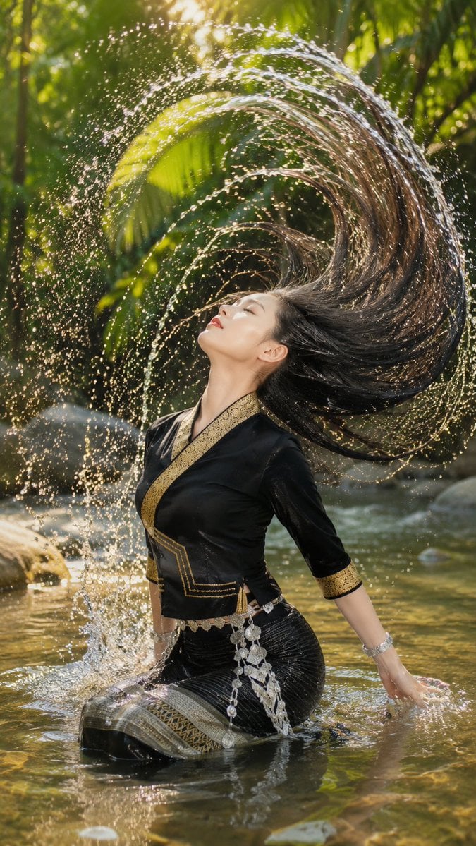 Dai Woman Riverbank Hair Washing