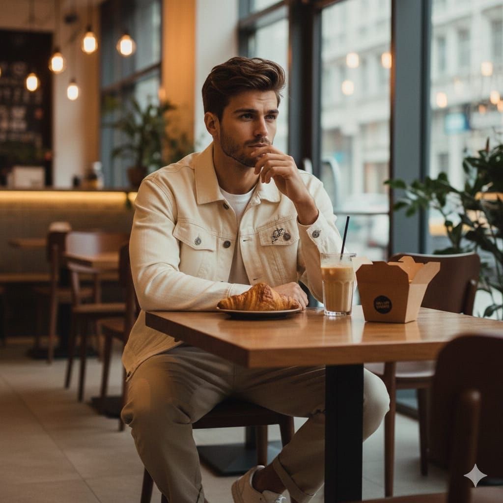 Cinematic Lifestyle Café Portrait Prompt