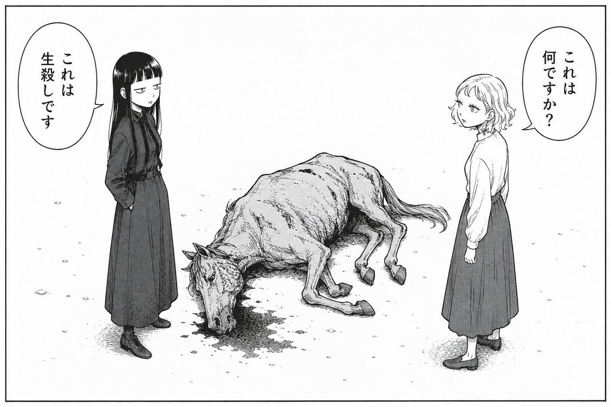 Bleak Manga Panel with Dead Horse