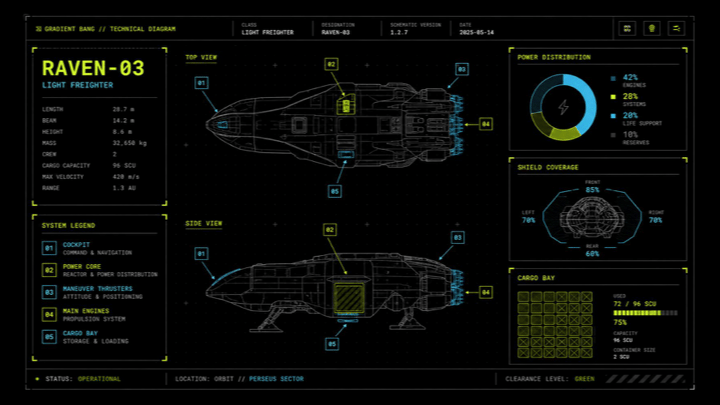 Sci-Fi Light Freighter Schematic HUD
