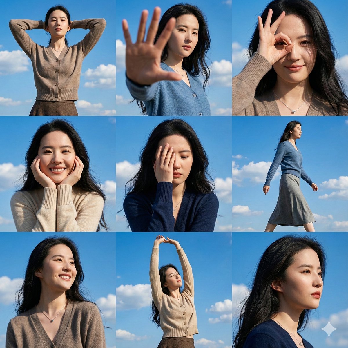 High-Resolution 3x3 Grid Photo Collage for Female Travel Photography