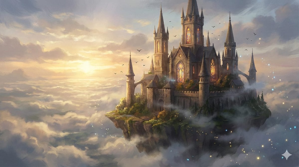 8K Fantasy Illustration of Floating Castle
