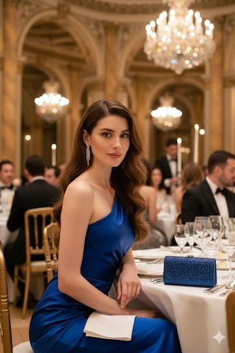 Photorealistic Gala Portrait in Royal Blue