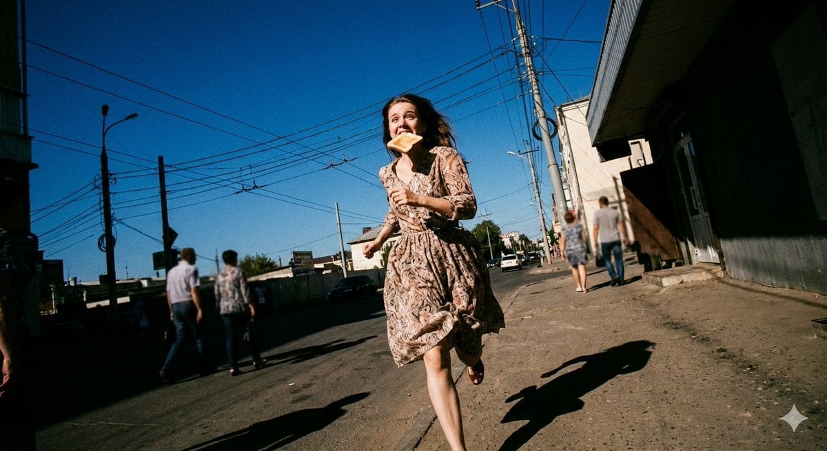 Low-Angle Running Woman Street Photo