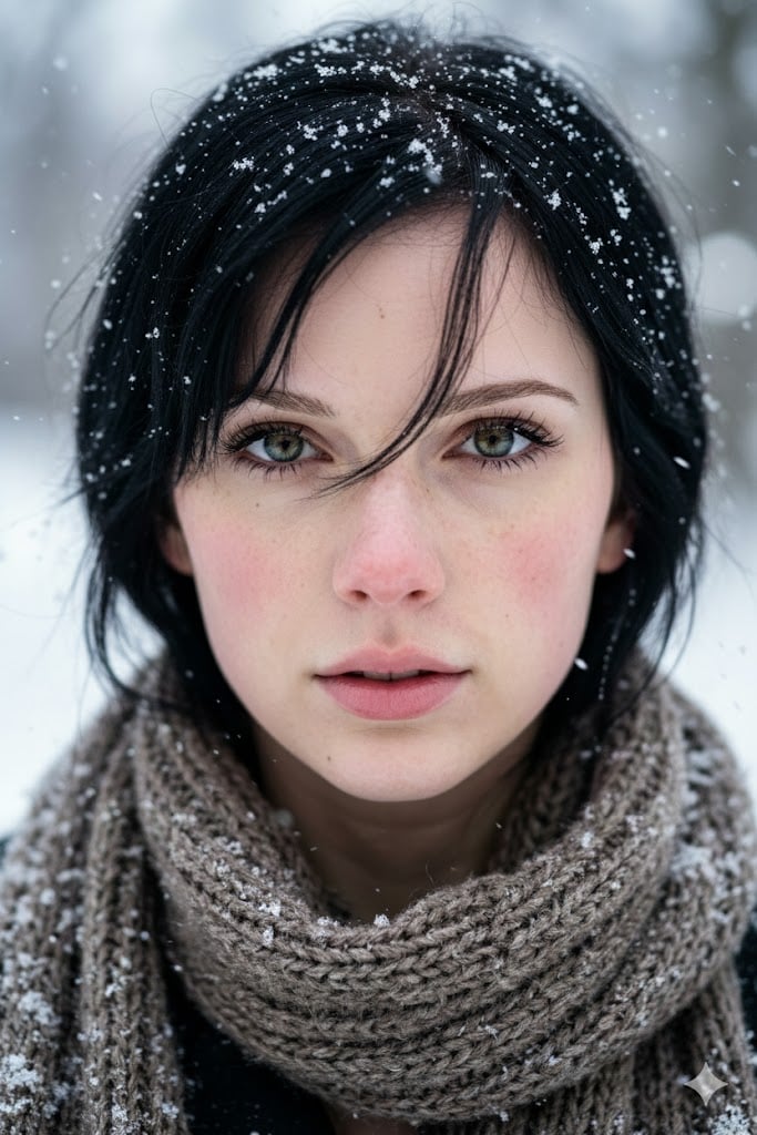 Extreme Close-Up Winter Portrait with Snow